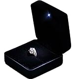 Luxury Black PU Leather and Steel LED Light Jewelry Ring Box With Battery