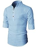 H2H Mens Casual Henley Lightweight Roll-up Sleeve Slim Fit Shirt