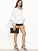 SheIn Women's Lapel Long Bell Sleeve Shirt Blouse - White One Size
