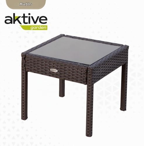 61068 - Set muebles para jardín y terraza ratán, Muebles terraza exterior, incluye 2 sillones jardín exterior con cojín acolchado y 1 mesa terraza exterior, Conjunto jardín exterior, Oscuro