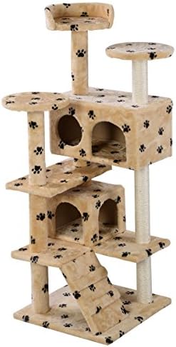 New 52" Cat Tree Tower Condo Furniture Scratch Post Kitty Pet House Play Beige Paws Soft Plush, Beige Paws