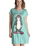 Women's V-Neck Nightshirts by LazyOne | Cute Pajamas Night Shirt + Sizes S/M and L/XL (Small/Medium, Feline Sleepy)