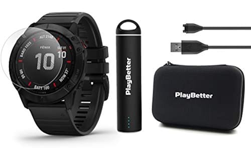 Garmin Fenix Pro (Black with Black Band) Power Bundle with HD Screen  Protectors, PlayBetter Portable Charger Protective Hard Case PulseOx, 