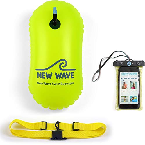 New Wave Swim Bubble for Open Water Swimmers and Triathletes - No Dry-Bag - Waterproof Phone Case & Swim Bubble Bundle (Green)