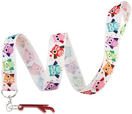 New Colorful Cute Owls Keychain Keyring Key Chain Holder Lanyard Straps with Mini Silver Steel Spring Clips -with Red Bottle Opener Keychain