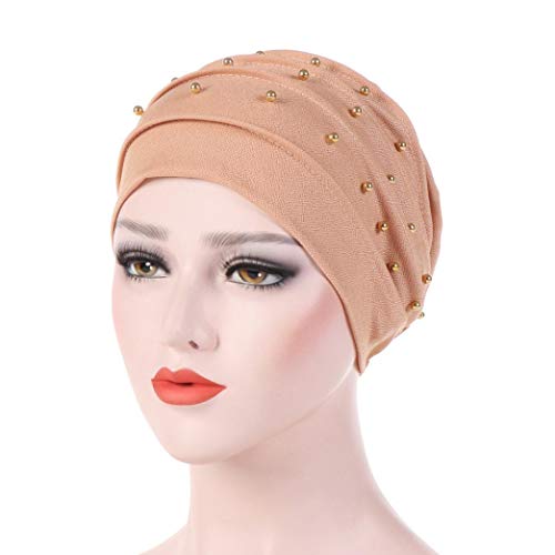 Nacome Women Cancer Chemo Ruffle Hat Beanie Scarf Turban Head Wrap Bead Cap (Khaki)