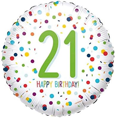 (PKT) Confetti Birthday 21st Standard Foil Balloon S40, Rainbow, Large