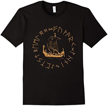 Men's Longship Nordic Rune Wheel Viking T-Shirt 2XL Black