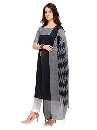 inddus black ikkat handloom cotton printed dupatta