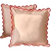 Homesunshine Scalloped Edge Embroidery Pillow Cover Set of 2 | Decorative Throw Pillow Covers | Boho-Chic Cushion Covers for Living Room (Pink)