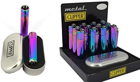 Solid Metal Flint Ignition Clipper Lighter purple colour - Brushed Chrome Finish - Comes in Embossed Presentation Tin- by VELSON by Cp11r