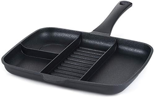 DINGJIANG Nonstick Cast Aluminum Pre-Seasoned Grill Pan / 4 in 1 Breakfast Skillet Scratch- Resistant
