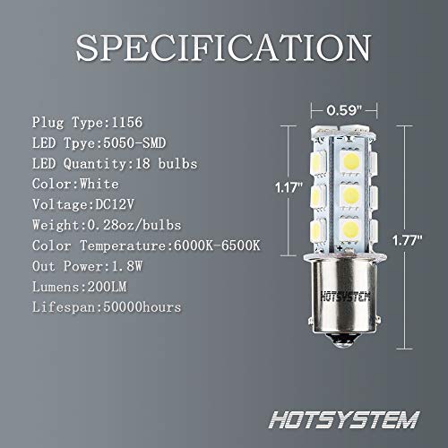 HOTSYSTEM 1156 1141 LED Light Bulbs DC12V 7506 P21W BA15S 18-5050SMD Car RV SUV Camper Trailer Trunk Interior Reversing Backup Tail Turn Signal Corner Parking Side Marker Lights(Pack of 10,White)