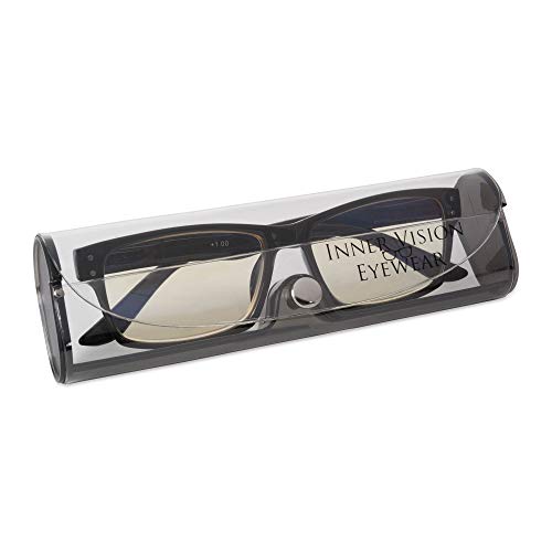Inner Vision Eye Strain Relief Computer Screen Reading Glasses w/Case - Anti Blue Light, Anti Glare, Scratch Resistant, Spring Hinges - Unisex, (2.0 x Magnification), Black - Thumbnail 3