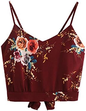 Verochic Women's Self Tie Back V Neck Crop Cami Top Camisole (Burgundy, Small)
