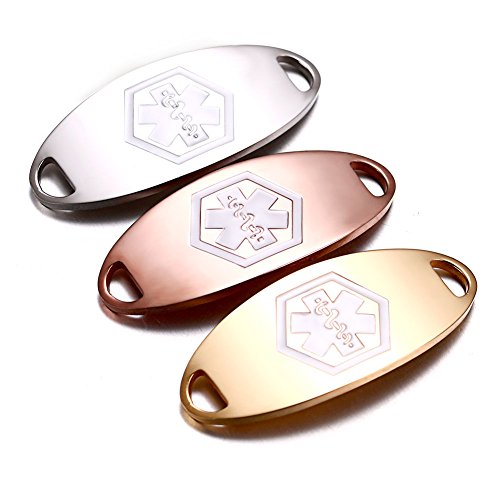 JF.JEWELRY Customizable 316L Stainless Steel Medical Alert ID Tag for Bracelet, DIY Hand-Made Accessories Interchangeable for Women and Men