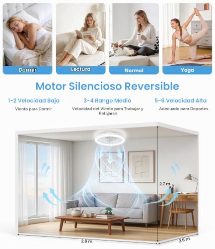 Nalezuns Ceiling Fan with Light, 40 cm Ceiling Fan, Quiet Remote Control, 3 Colour Temperatures and 6 Speeds, Silent Ceiling Fan for Living Room, Bedroom, Kitchen