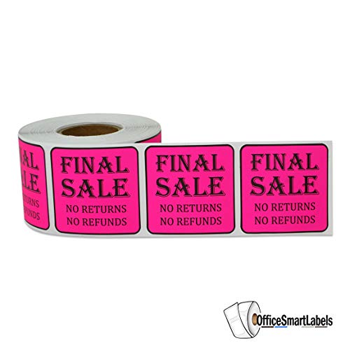 1200 Labels - Final Sale Stickers for Retail Clearance or Final Sales (1.5 x 1.5 Inch, Pink - 4 Rolls)