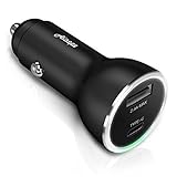 USB-C PD Car Charger, Metal Dual Car Adapter with Power Delivery Tech Quick Charging 3.0 for iPhone X/ 8/ 7/ 6s/ Plus, iPad Air 2/ mini 3, Galaxy S8 S7 S6 Edge, Note 8/ 5/ 4, LG/ G6/ V20, HTC- Black