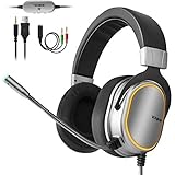 Stereo Gaming Headset for PS4, Xbox One Controller,Nintendo Switch, PC, 3.5mm Surround Sound Over Ear Headphones with Noise Cancelling Microphone, LED Lights &amp; Soft Memory Earmuffs for Laptop