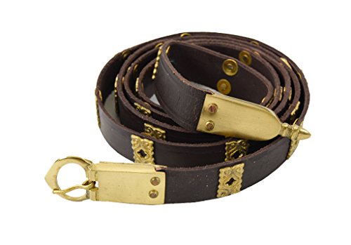 Leather Medieval Belt with Quatrefoil Brass Studs