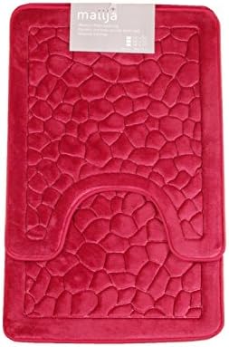 Maiija 2 Piece Set Embossed Stone Non-slip Contour Memory Foam Bathmats (Burgundy)