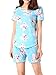 VENTELAN Women Sleepwear Cute Rabbit Pajama Sets Soft Short Sleeve Loungewear, Blue, X-Small(US 0-2)