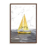 Framed Canvas Wall Art Golden Sailing Canvas Prints Home Artwork Decoration for Living Room,Bedroom - 16x24 inches