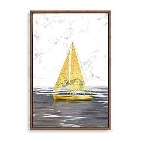 Framed Golden Sailing Home Artwork for Living Room Bedroom
