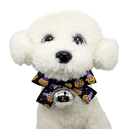 Vehomy Dog Cat Halloween Costume Bat Wings Harness Pet Halloween Pumpkin Bow tie Collar with Bell 2Pack