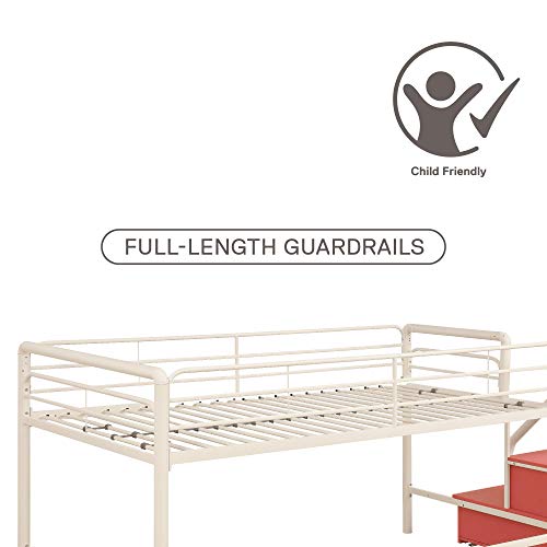 DHP Junior Twin Metal Loft Bed with Storage Steps, Multifunctional