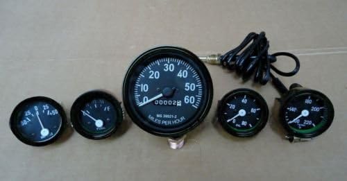 Willys MB Jeep Ford CJ GPW Gauges - Speedometer+Temp+Oil+Fuel+ Ampere -Black