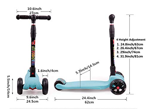 Jipemtra Scooters for Kids 3 Wheel T-bar Adjustable Riding Kick Scooters for Kids Height Adjustable LED PU Flashing with Graffiti Christmas Birthday Age 2~10 (Orange Foldable)