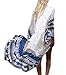 Bsubseach Womens White Blue Print Long Chiffon Beach Blouses Cardigan Kimono Bikini Cover Up Swimwear Kaftan