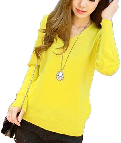 Top Shop Dress FTSUCQ Womens V Neck Pullover Long Sleeve Slim Knitted Sweater Shirt Yellow Knitwear,XXL
