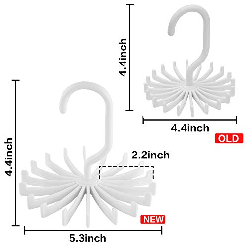 BigOtters 4PCS 5.3 Inches Large Size White 360 Degree Rotating Scarf Hanger Adjustable Twirl Tie Rack Tie Belt, Multipurpose Organizer, Hook Ties Scarf for Closet Storage