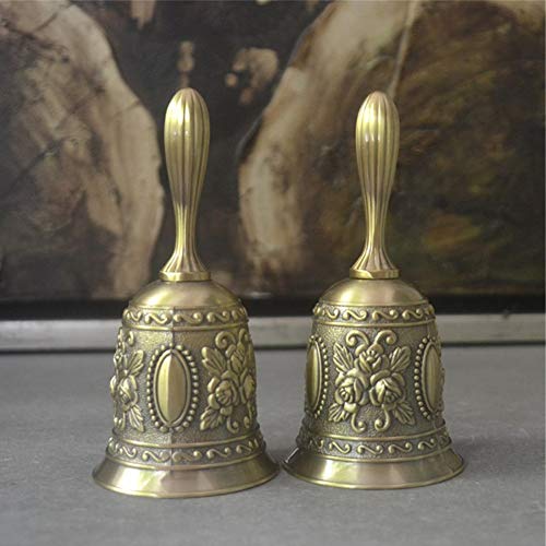 Hand Bell, Classic Metal Loud Call Bell Traditional School Library Alarm Hand Bell for Reception Dinner, Last Order, Hotel Service, Meditation Prayer, Pet Feeding and Home Decoration (Gold)
