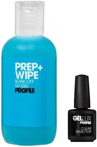 Salon System Prep Plus Wipe 250ml plus Gellux Clear Base/Top Gel by Natures Curve