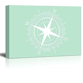 Canvas Wll Art - Compass on Light Green Background - Giclee Print and Stretched Gallery Wrap | Modern Home Art Ready to Hang - 12"x18"