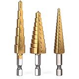 3Pcs/Set High Speed Steel Titanium Step Drill Bit Set with Pouch Impact Driver Compatible 28 (1/8-3/4'')