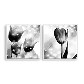 2 Piece Framed Canvas Home Artwork Decoration Transparent Flower Canvas Wall Art for Living Room, Bedroom - 16"x16"x2 Panels