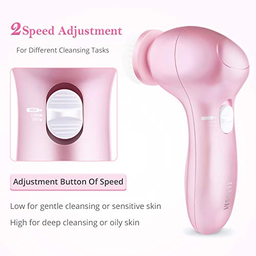Electric Facial Cleansing Brush 7 in 1, Skin Spin face Brush for Deep Cleaning, Gentle Exfoliating, Blackhead Removing, Pearl Pink, Battery Operated - Thumbnail 5