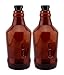 Cornucopia 64-Ounce Plastic Amber Growler Jugs (2-Pack); Half Gallon Plastic Bottles with Polycone Phenolic Caps for Beer, Kombucha, Carbonated Beverages and More