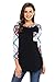 Annflat Women's Casual Striped 3/4 Sleeve Pocket T Shirt Color Block Blouses and Tops Medium Black