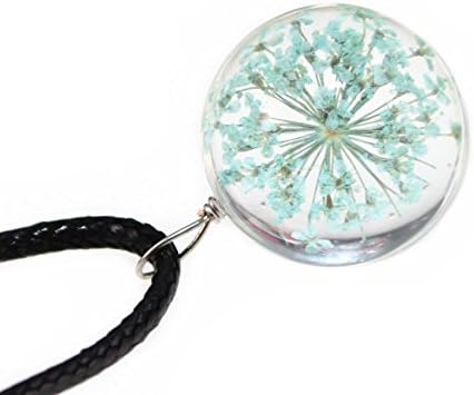 Handmade Real Dry Flower &amp; Plant Glass Ball Pendant Design Rope Bracelet for Women &amp; Girls (Babys Breath Light Blue)