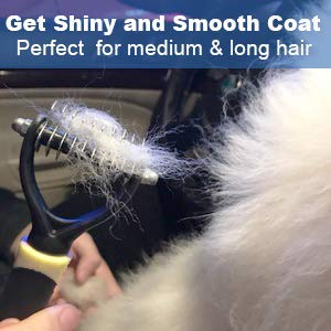LUKACY Dematting Comb,Dematting Brush Mat Remover Dog Undercoat Rake Tool for Cats Small Long Hair Poodles Large Shedding 2 Sided V Pet Grooming Tools