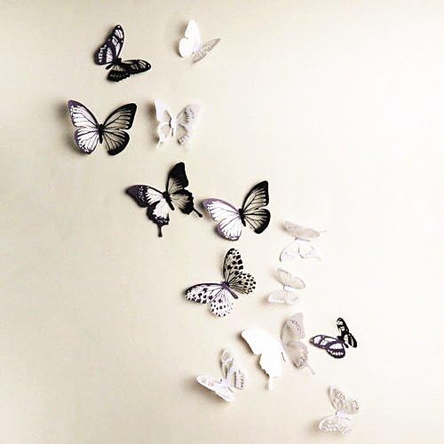 New12pcs 3D Butterfly Wall Stickers Art Decal Home Room Decorations Decor (Black & White), Gold,silver,white - Image 3