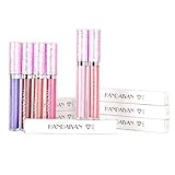 Anself 6Pcs BlingBling Lipstick Waterproof Moisturizing Glitter Pigment Nude Metallic Long Lasting Lip Gloss Smooth Raspberry 6 Colors