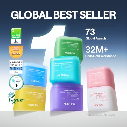 MEDIHEAL Madecassoside Blemish Toner Pads for Face – Korean Skin Care, 98% Pure Madecassoside with Centella Asiatica Complex, Blemish Marks, Redness & Dark Spot Care, Gauze Fabric, 100 Pads