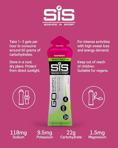 Science in Sport Go Isotonic Energy Gel with Electrolyte, Gels for Running/Cycling, Rasberry, 60 ml (30 Pack)